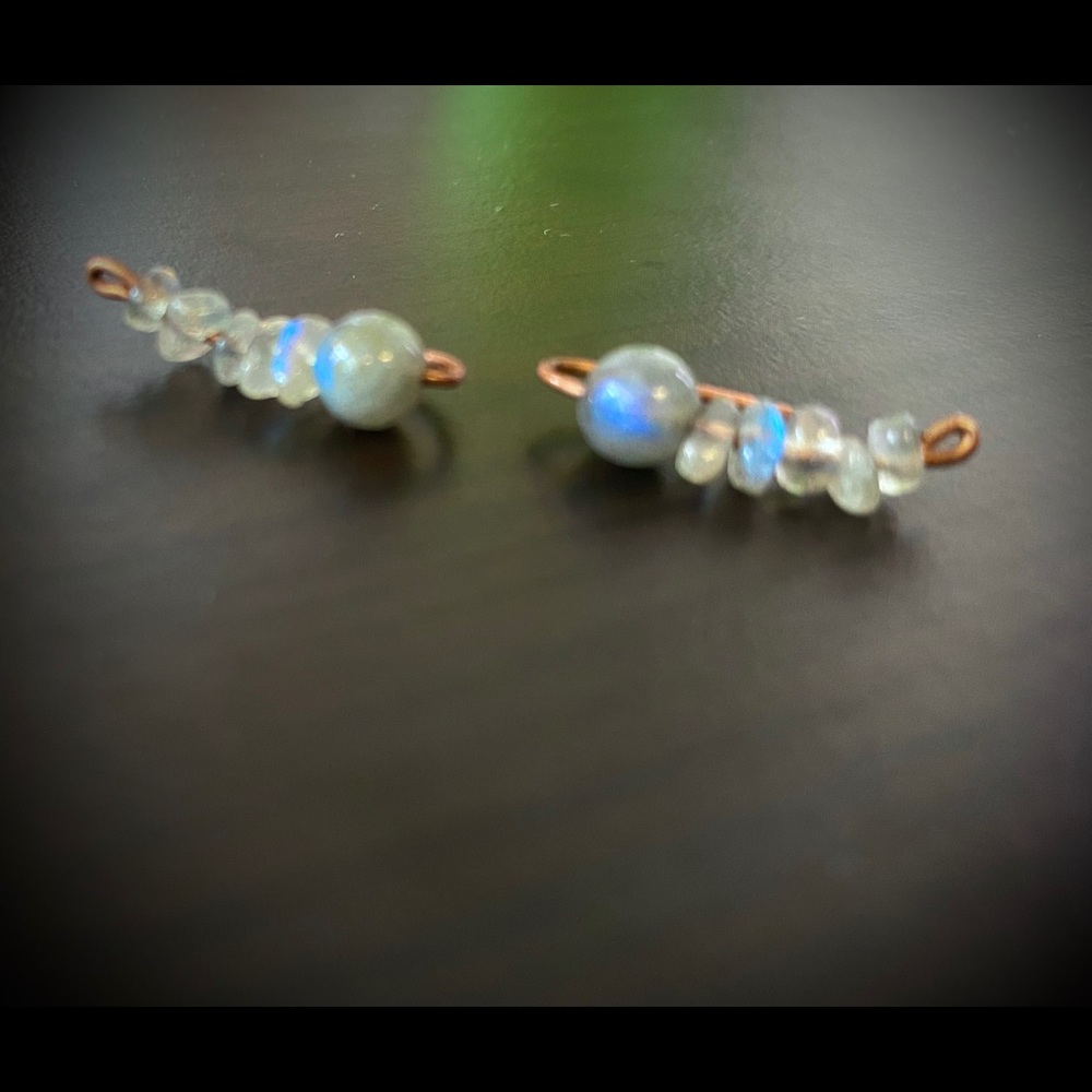 NEW Natural Labradorite Copper Ear Climbers